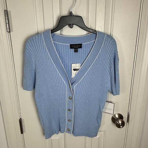 Laundry‎ by Shelli Segal Short Sleeve V-Neck Cardigan Sweater Light Blue Size XL - Picture 1 of 4